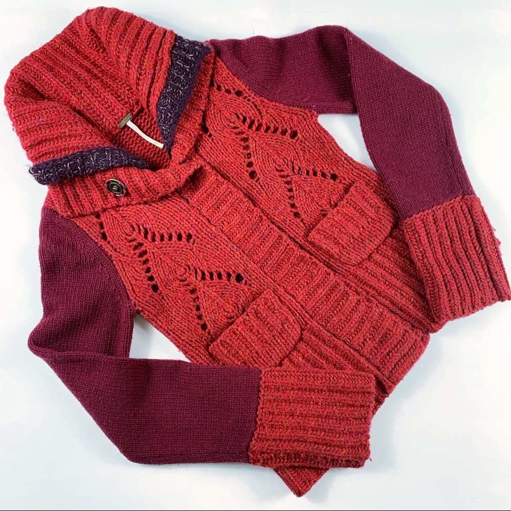 Free People Chunky Knit Sweater with Snap Closure